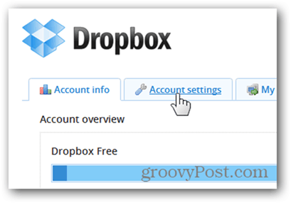 כרטיסיית הגדרות חשבון Dropbox