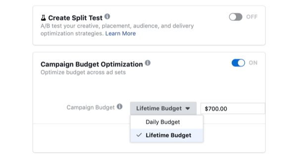 בחירת אופטימיזציה של תקציב קמפיין ותקציב לכל החיים לקמפיין בפייסבוק ביום מכירת הפלאש