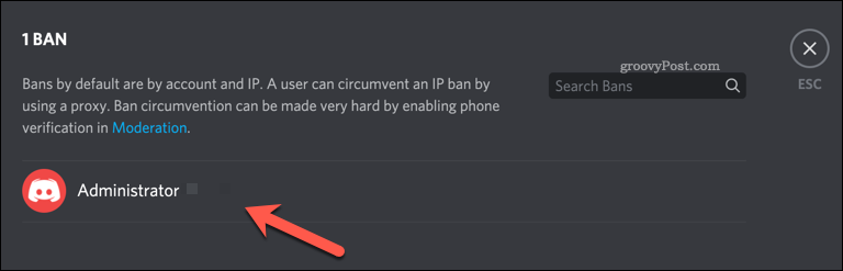 הסרת איסור על משתמש Discord