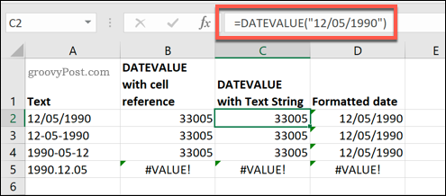 הפונקציה DATEVALUE המשמשת ב- Microsoft Excel