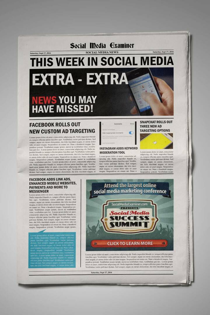 קהלים מותאמים אישית של פייסבוק מכוונים כעת לצופי מודעות בד וחדשות מדיה חברתית אחרות ליום 17 בספטמבר 2016.