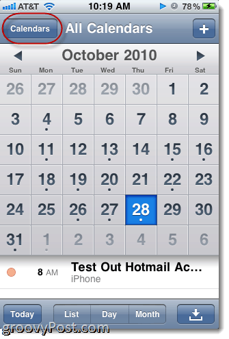 לוח השנה של Hotmail iPhone