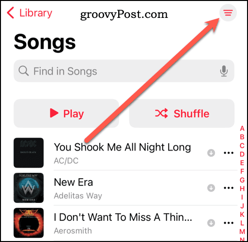 סמל אפשרויות נוספות בספריית Apple Music