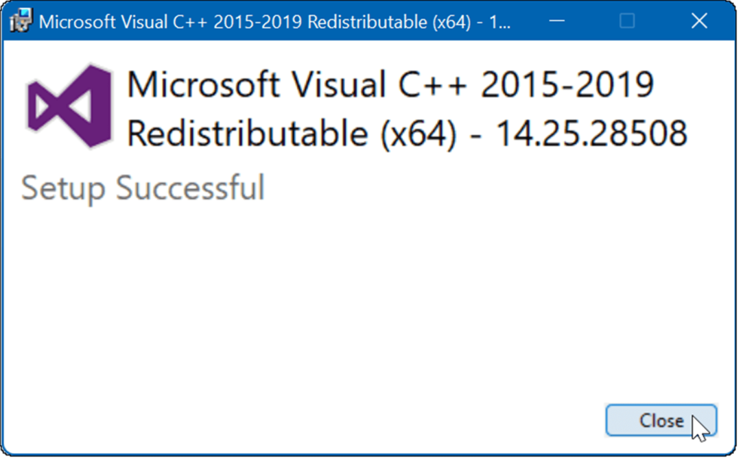 הגדרה מוצלחת של Microsoft Visual C