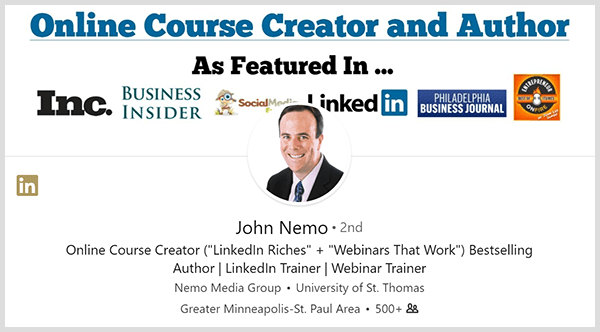 ג'ון נמו השתמש בפרופיל LinkedIn שלו כדי למצוא לקוחות חדשים.