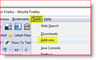 פתח את תפריט התוספות של Firefox
