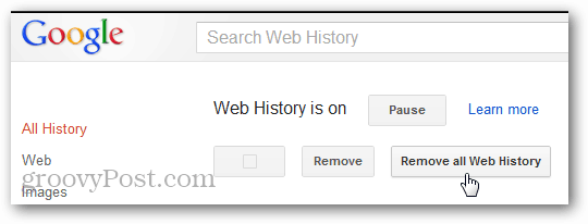הסר את אישור היסטוריית האינטרנט מחשבון Google