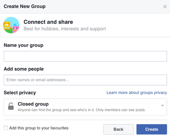 מלא את המידע על קבוצת הפייסבוק שלך והוסף חברים.
