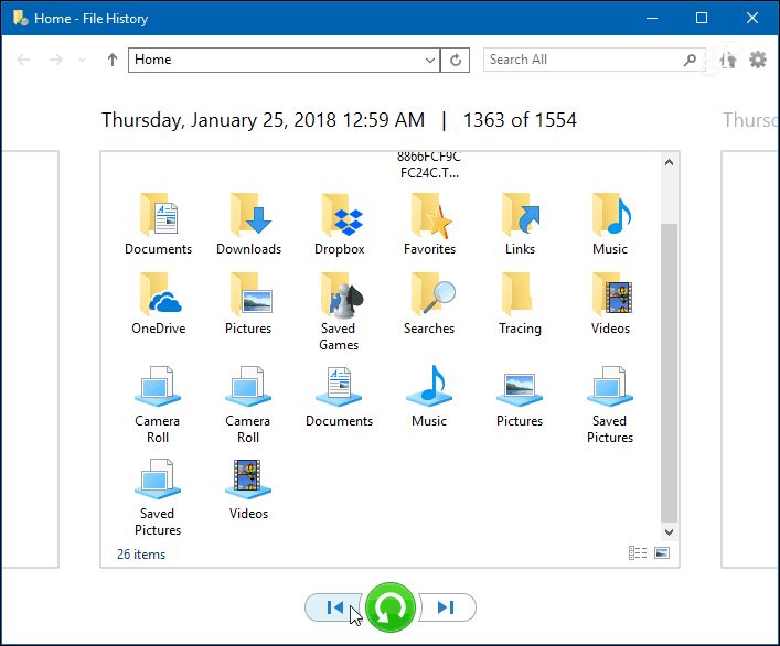 היסטוריית הקבצים של Windows 10