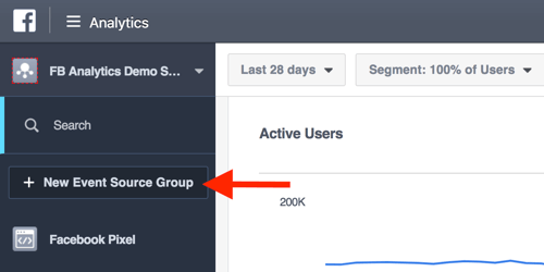 צור קבוצות מקור אירועים ממרכז השליטה שלך ב- Facebook Analytics.