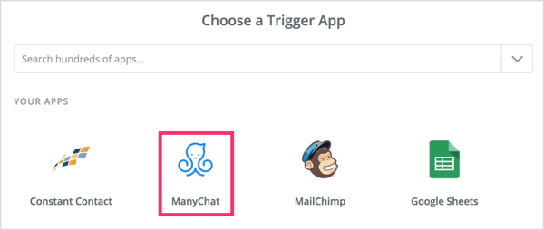 בחר אפליקציית טריגר ב- Zapier.