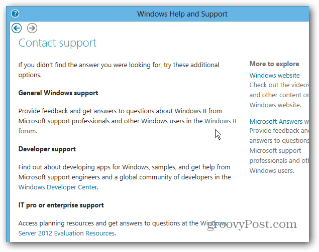 צור קשר עם פורומי התמיכה של Windows 8