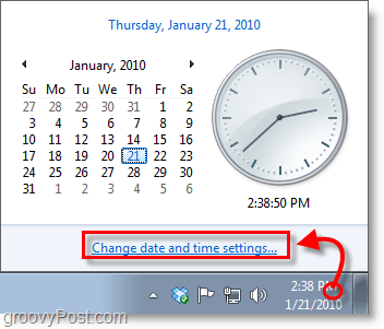 צילום מסך של Windows 7 - לחץ על השעון ושנה את ההגדרות