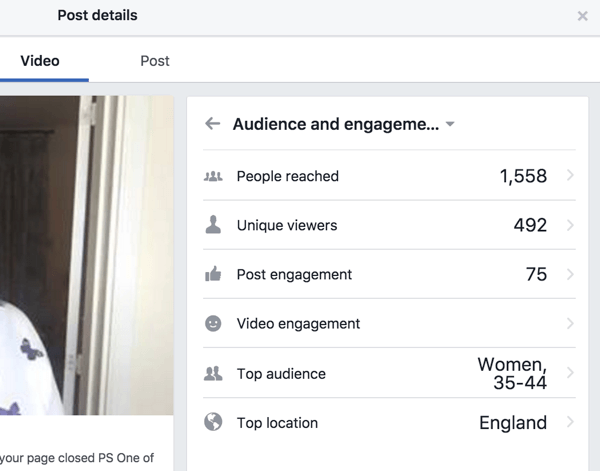 פייסבוק מציגה סטטיסטיקה נפרדת של מעורבות עבור הפוסט והסרטון.