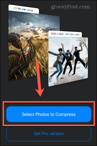 אפליקציית דחיסת תמונות בחר תמונות