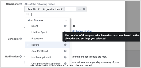 תיאור כלים בעת הגדרת תנאים לכלל אוטומטי של פייסבוק