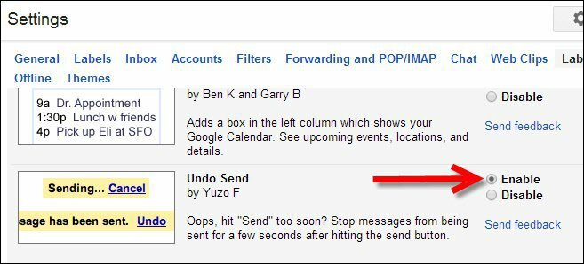 אפשר ביטול שליחה באמצעות מעבדות Gmail