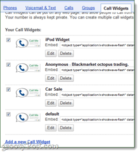 ווידג'טים של Google Voice ווידג'טים להתקשרות