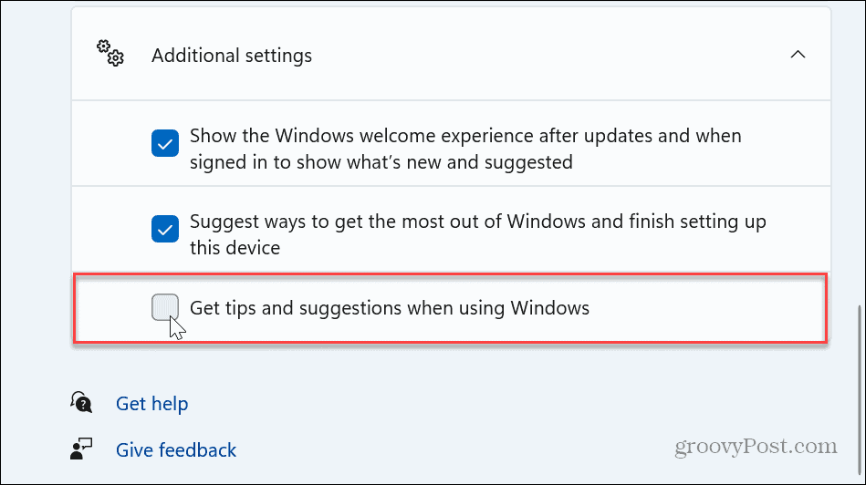 השבת את הודעות טיפים והצעות של Windows 11