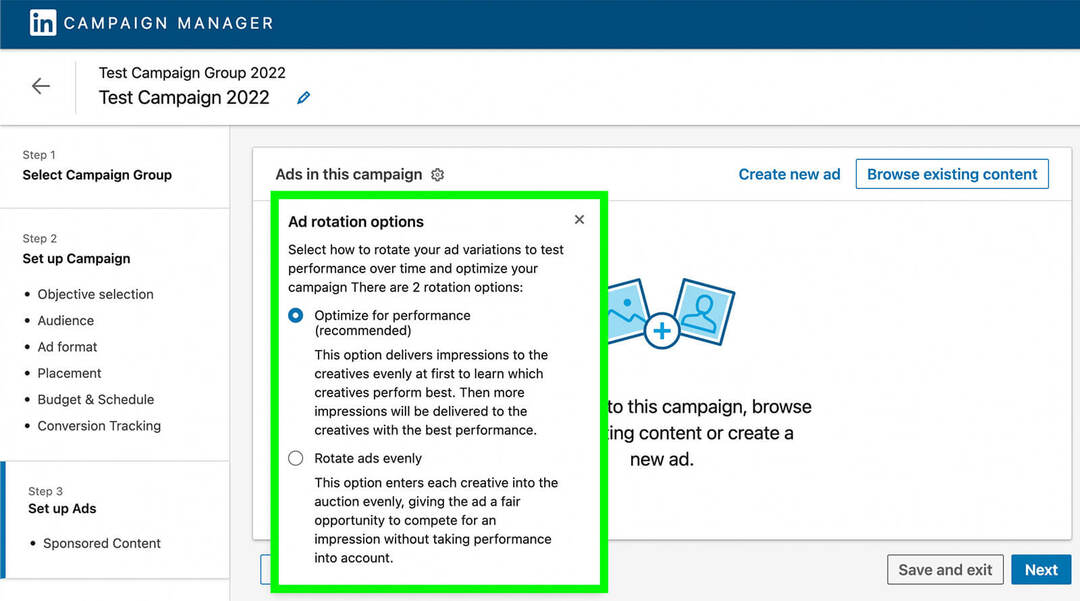 כיצד-לנסות-עם-linkedin-ad-creatives-campaign-manager-optimize-for-performance-rotate-ads-evenly-example-1