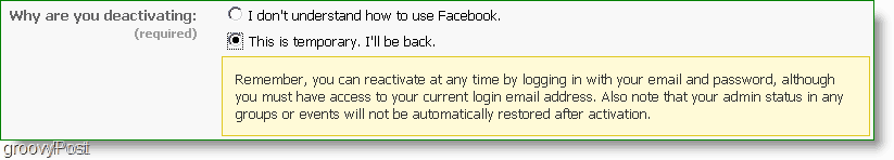 אתה יכול להפעיל מחדש את הפייסבוק בכל עת, האם זה באמת ביטול?