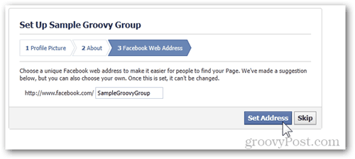 קבוצת ההתקנה של פייסבוק שלב 3 כתובת הגדרת כתובת הפייסבוק