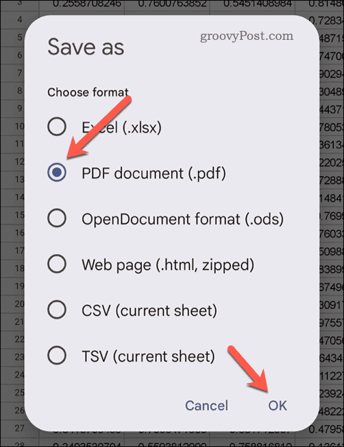 ייצוא כקובץ PDF ב-Google Sheets