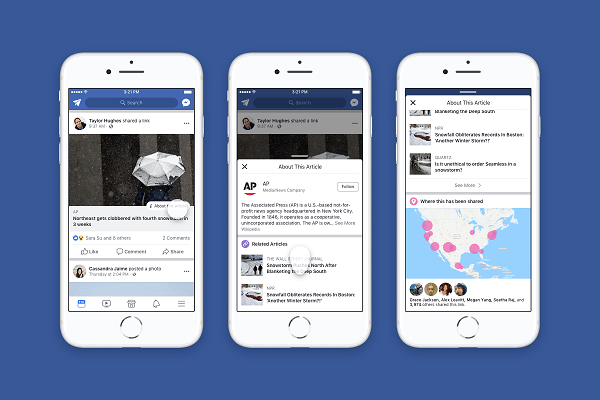 פייסבוק חולקת יותר הקשר סביב מאמרים ומפרסמים המשותפים לעדכוני החדשות.