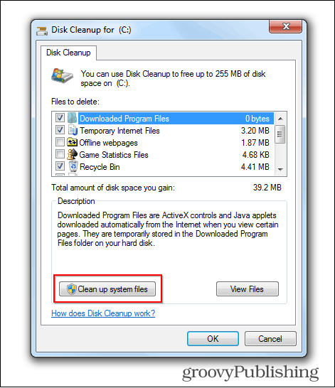 עדכון windows 7 למחוק כפתור ניקוי דיסק קבצים ישנים