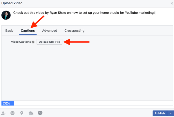 דפים עסקיים של פייסבוק יכולים להוסיף קבצי SRT לסרטונים מקוריים.
