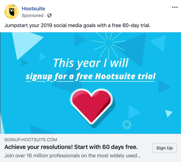 טכניקות מודעות של פייסבוק המספקות תוצאות, דוגמה על ידי Hootsuite המציעה ניסיון בחינם