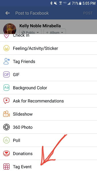 פייסבוק מוסיפה אפשרות לתייג אירוע בעדכוני סטטוס בנייד.