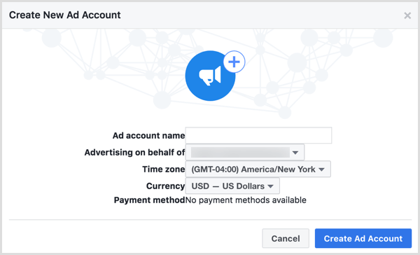 השתמש בשם העסק שלך כשאתה מתבקש לתת שם לחשבון המודעות החדש שלך בפייסבוק.