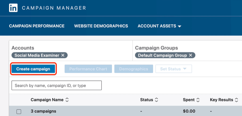 צור כפתור קמפיין ב- LinkedIn Campaign Manager