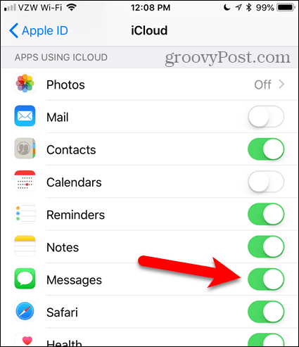 הפעל הודעות ב- iCloud ב- iOS