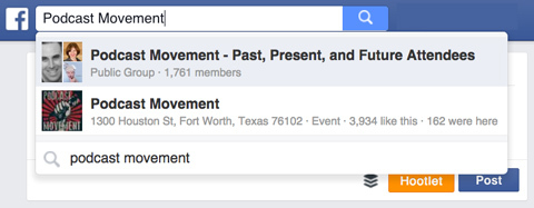 קבוצת תנועות פודקאסטים בחיפוש בפייסבוק
