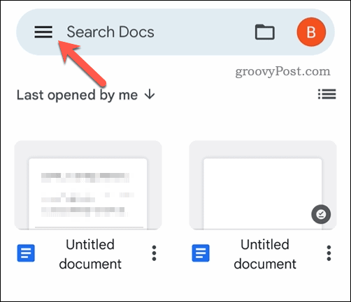 פתח את התפריט לנייד של Google Docs