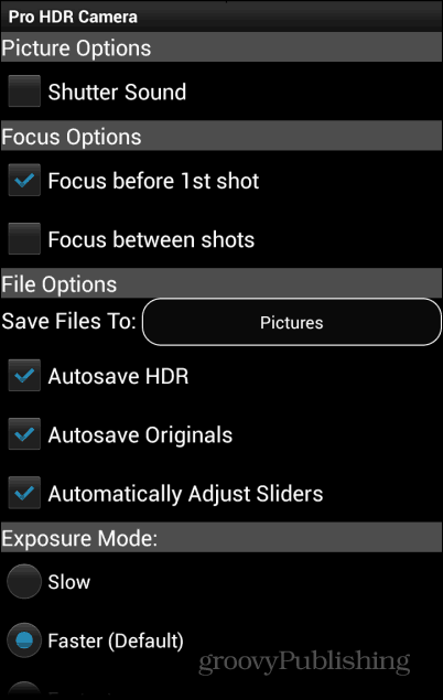 הגדרות מצלמת Pro HDR 1