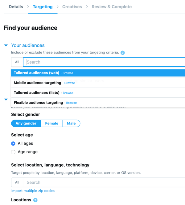 אפשרות להגדיר את הקהל שלך למודעת הטוויטר שלך לפני צפיות בסרטון זורם (Pre-Roll).