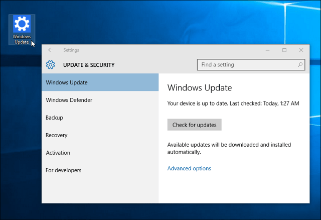 קיצור הדרך של Windows Update
