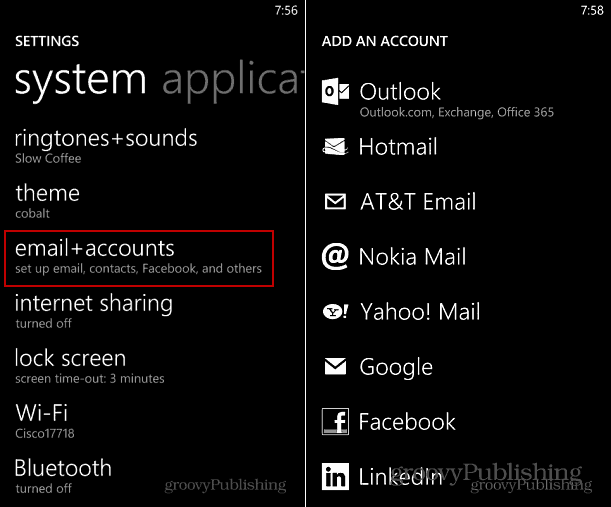 הוסף חשבון Windows Phone 8
