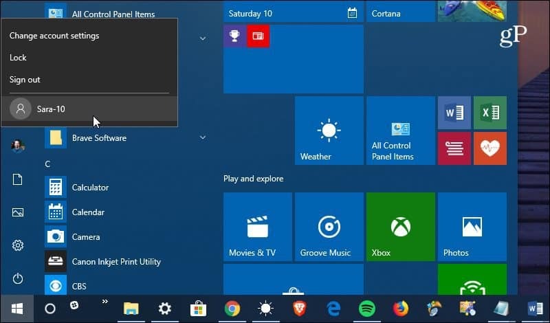החלף את חשבון המשתמש Windows 10