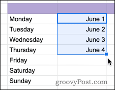 מילוי תאים בתאריכים ב- Google Sheets