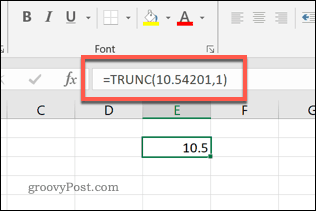 פונקציית TRUNC ב- Excel למקום עשרוני אחד