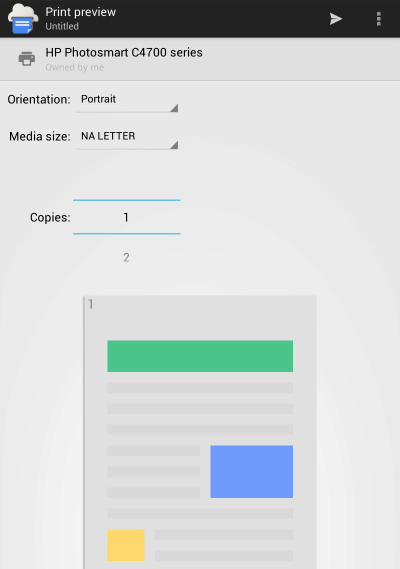 תצוגה מקדימה של האפליקציה של Google Cloud Print