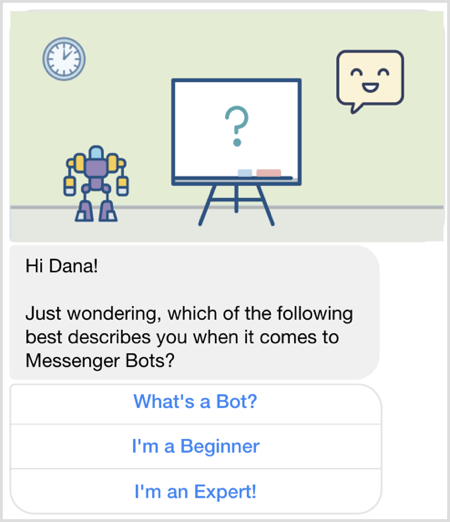 שאל שאלה באמצעות בוט Messenger Messenger.