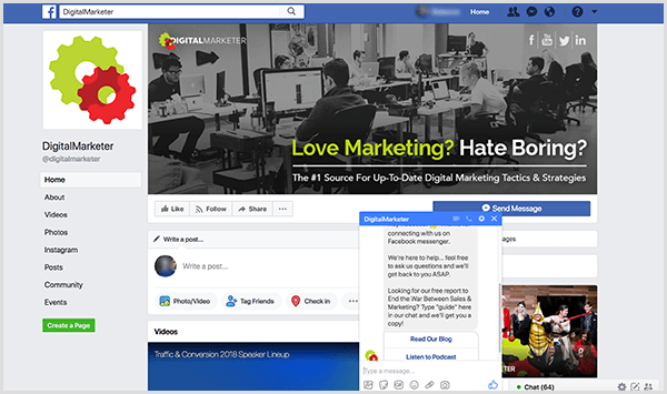 מולי פיטמן הוסיפה צ'ט-בוט לדף הפייסבוק של DigitalMarketer.
