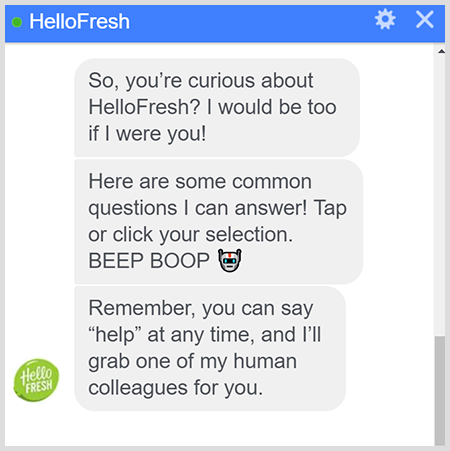 הבוט של HelloFresh Messenger מסביר כיצד לדבר עם אדם.