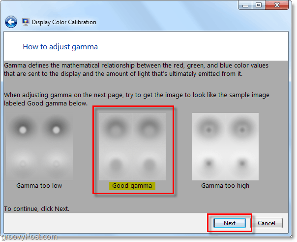 נסה להתאים לתמונת הגמא של Windows 7 לדוגמא