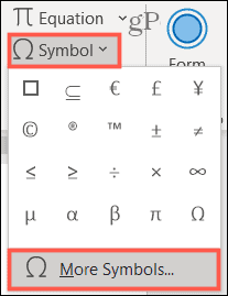 סמל, סמלים נוספים ב- Word ב- Windows